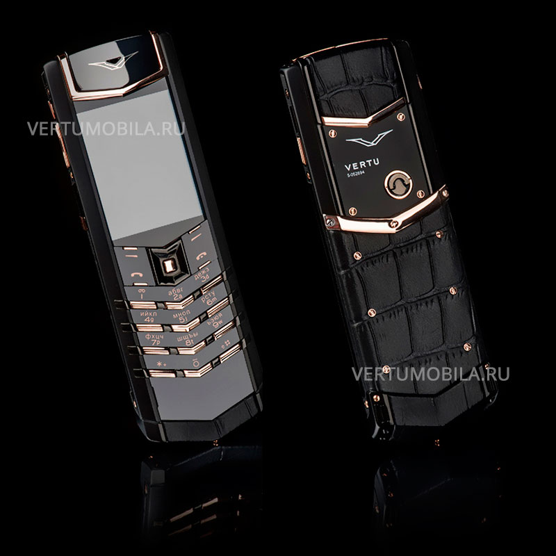 Vertu Signature S Design Pure Black Gold Crocodile Leather
