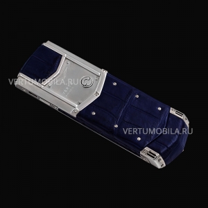 Vertu Signature S Design Stainless Steel Navy Crocodile Leather