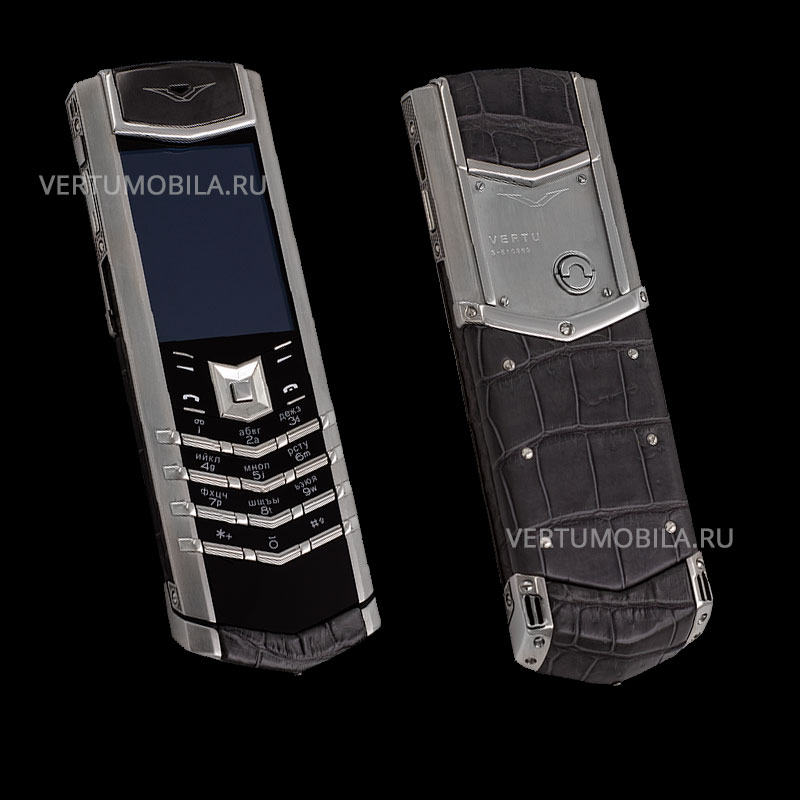 Vertu Signature S Design Stainless Steel Grey Crocodile Leather
